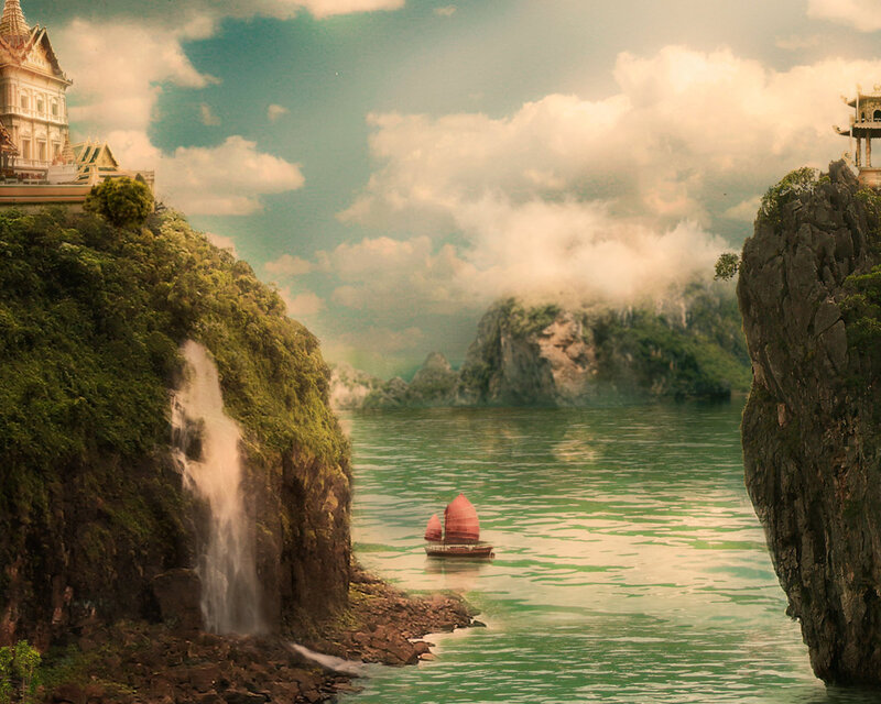 Sailboat in a Bay — Green