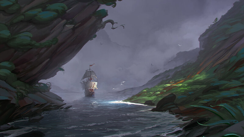 Sailboat in a Canyon — Green