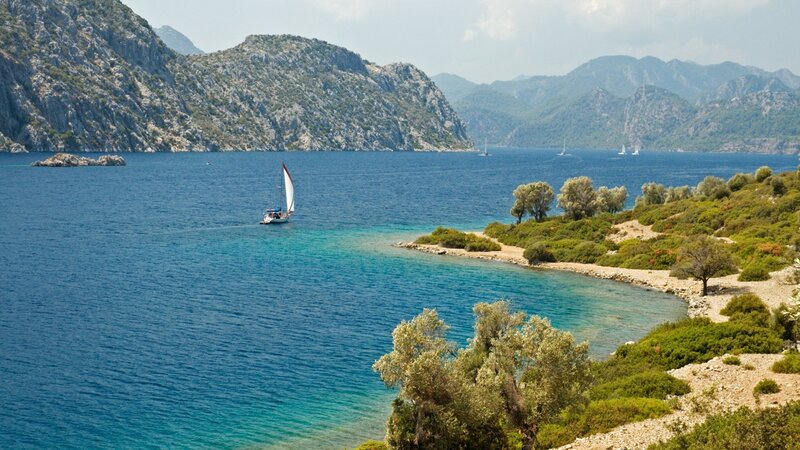 Sailboat in a coastal bay