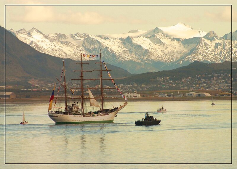 Sailboat in a mountain harbor