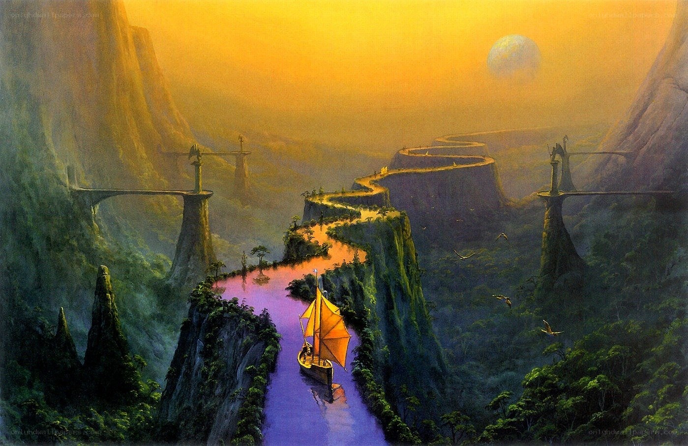 sailboat in alien canyon