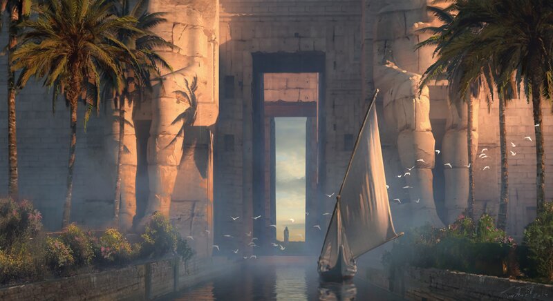 Sailboat in Ancient Temple