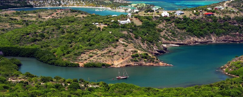 Sailboat in Bay — Green, Serene, Afternoon, Photograph, Island