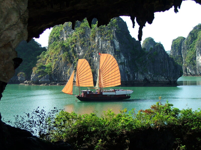Sailboat in Bay — Green, Serene, Afternoon