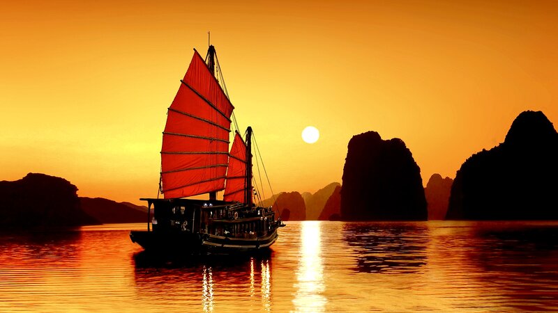 Sailboat in Bay — Orange