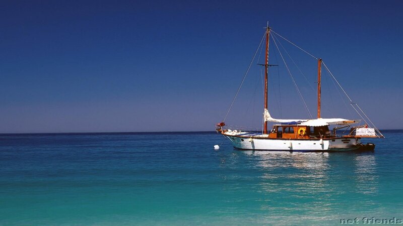 Sailboat in Calm Water — Blue, Serene, Afternoon, Photograph