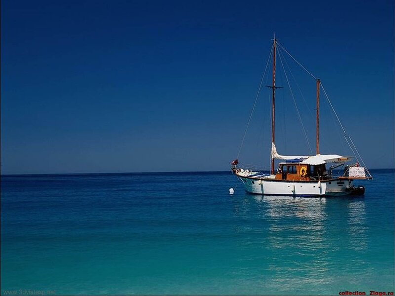 Sailboat in Calm Water — Blue