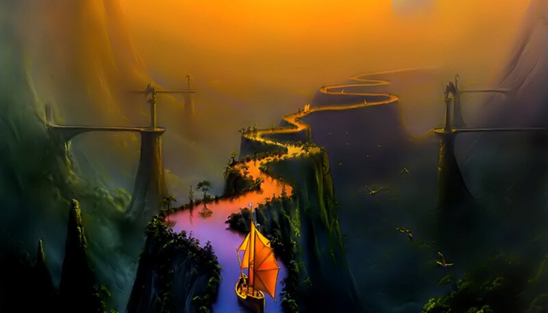 Sailboat in Canyon — Orange