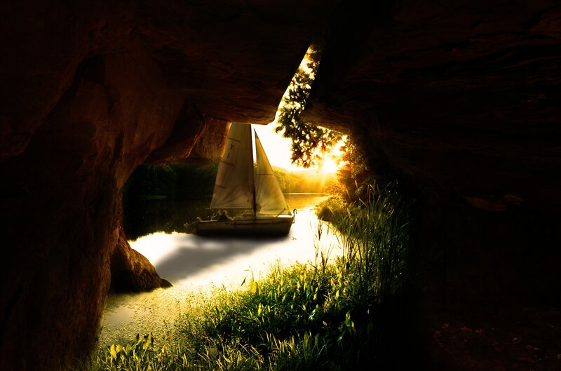 Sailboat in Cave — Brown