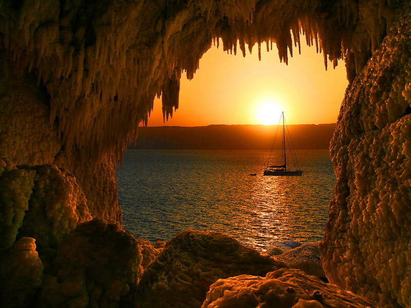 Sailboat in Cave — Orange, Serene