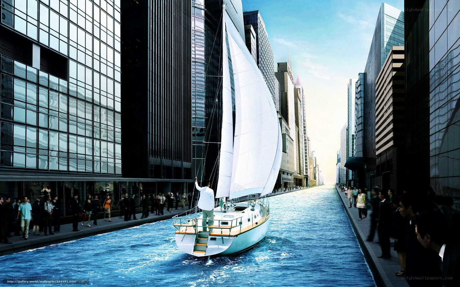 Sailboat in city canal