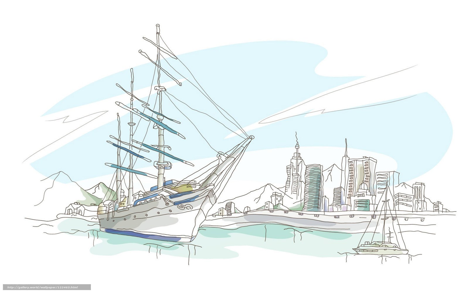 Sailboat in city harbor