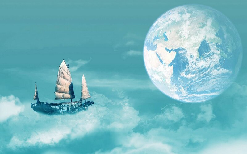 Sailboat in Clouds — Blue