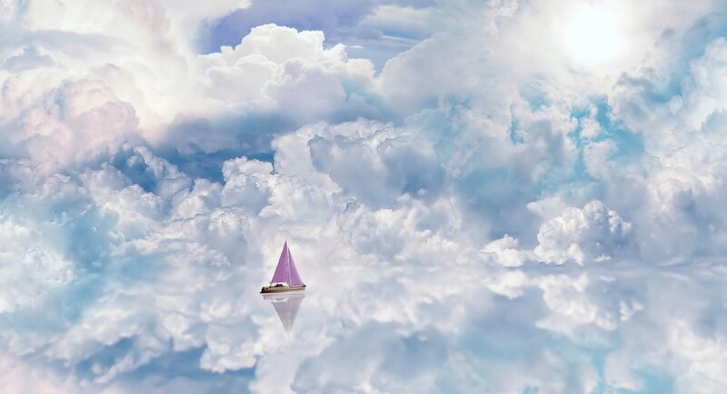 Sailboat in Clouds — White, Serene