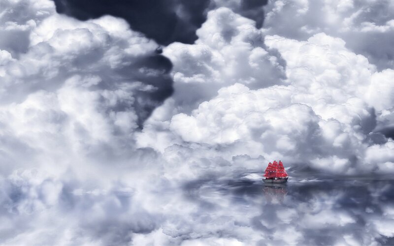 Sailboat in Clouds — White
