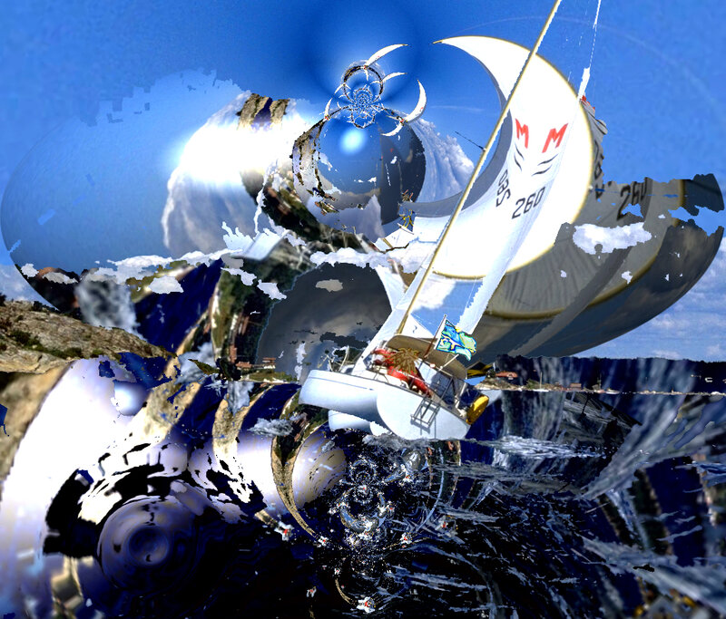 sailboat in distorted landscape