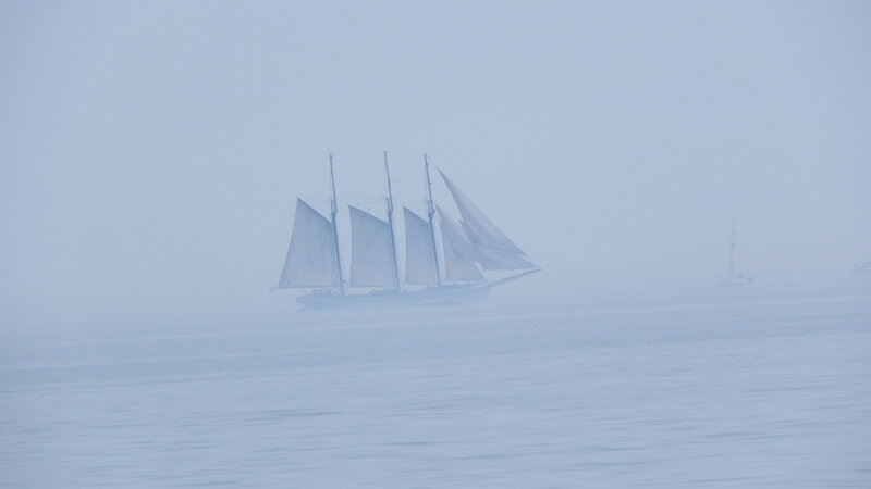 Sailboat in Fog — Blue