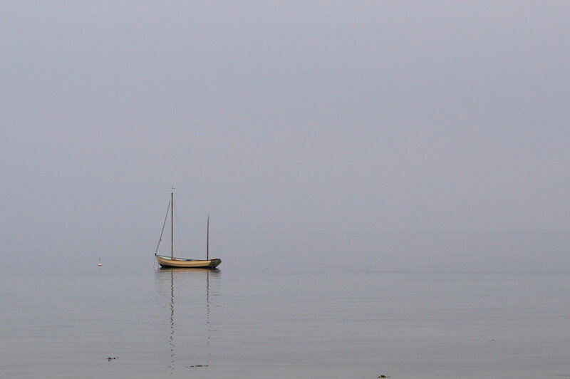 Sailboat in Fog — Gray, Serene