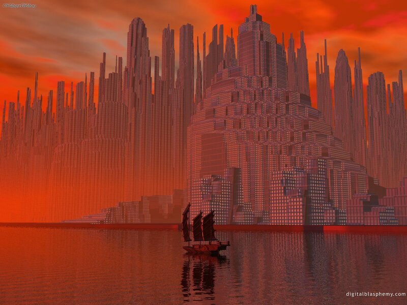 Sailboat in Futuristic City