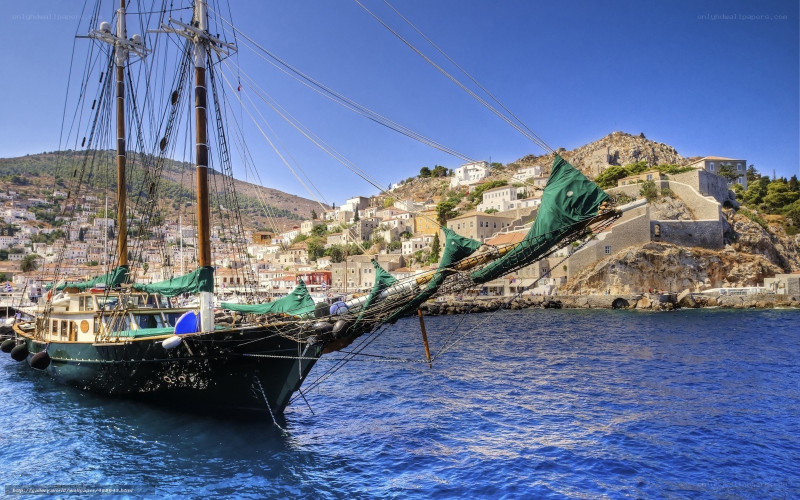 Sailboat in Greek harbor