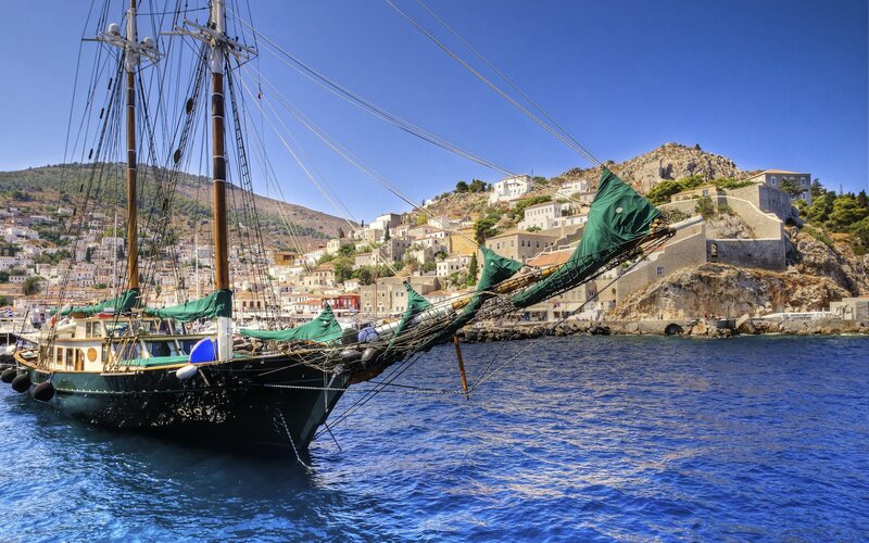 Sailboat in Greek harbor