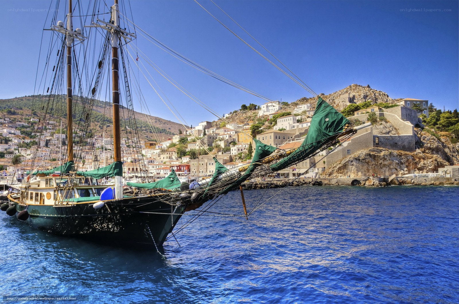 Sailboat in Greek harbor