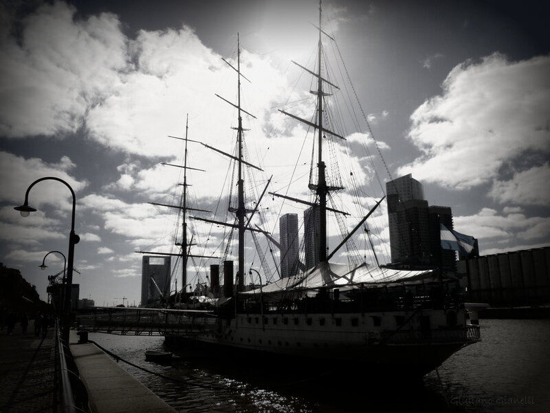 Sailboat in Harbor — Black, Dramatic