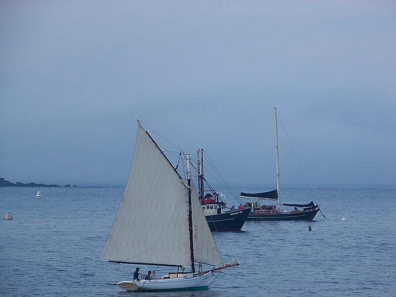 Sailboat in Harbor — Blue, Calm, Morning