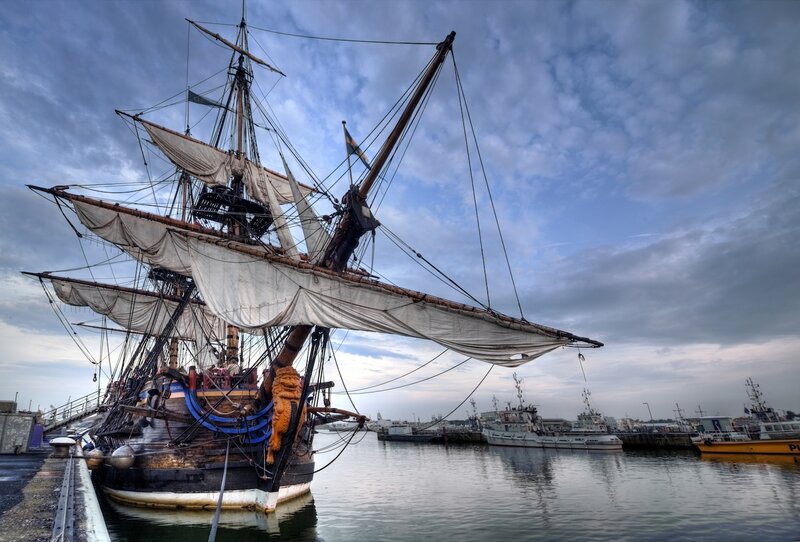 Sailboat in Harbor — Blue, Dramatic, Afternoon, Photograph, Ship