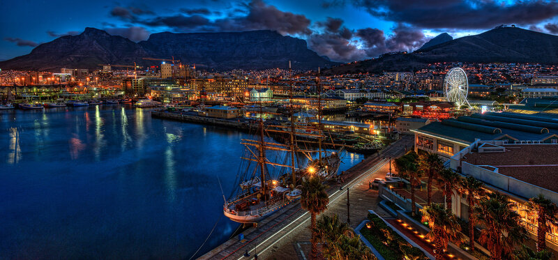 Sailboat in Harbor — Blue, Dramatic, Night