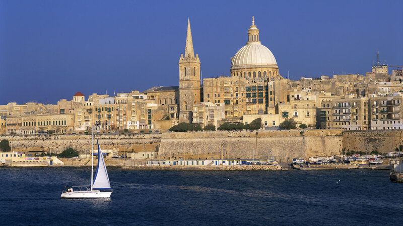 Sailboat in Harbor — Blue, Serene, Afternoon, Photograph, Cityscape