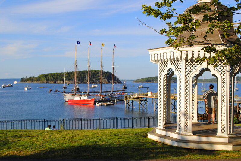 Sailboat in Harbor — Blue, Serene, Afternoon, Photograph, Gazebo