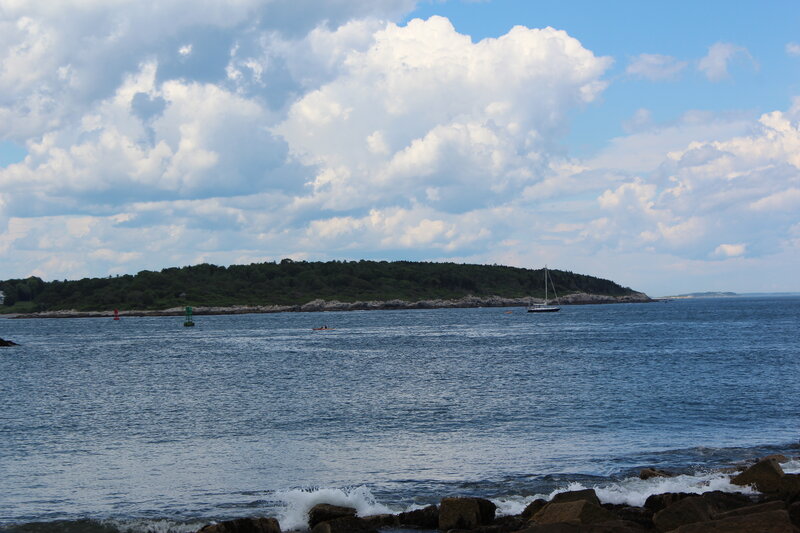Sailboat in Harbor — Blue, Serene, Afternoon, Photograph, Island