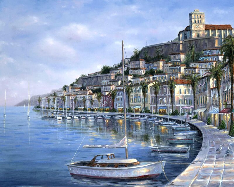 Sailboat in Harbor — Blue, Serene, Afternoon