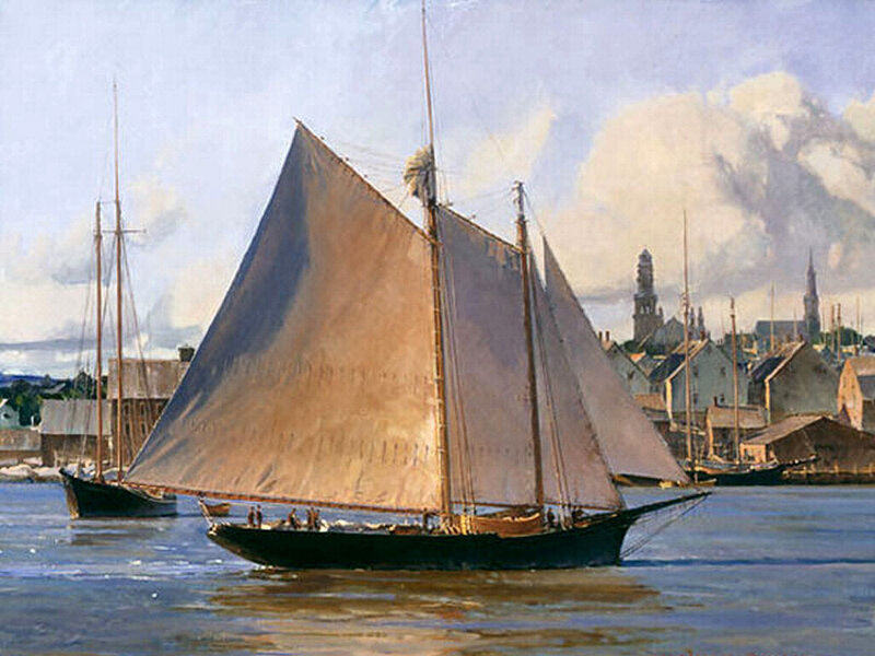 Sailboat in Harbor — Blue, Serene
