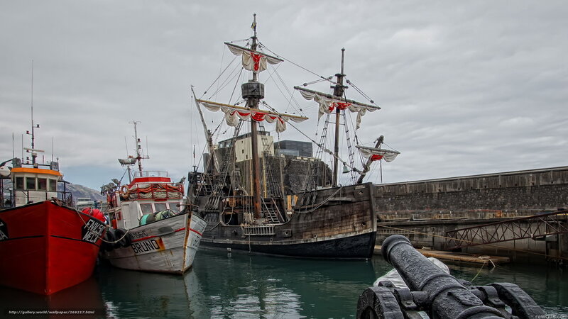 Sailboat in Harbor — Gray, Overcast, Photograph