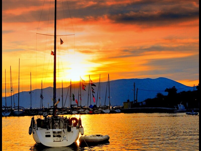 Sailboat in Harbor — Orange, Serene