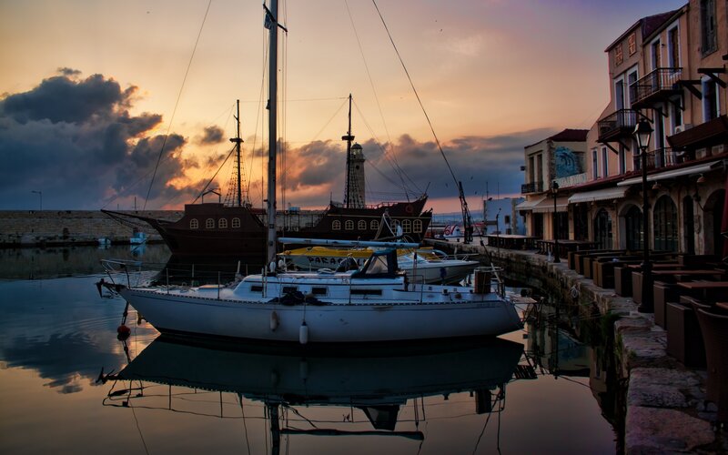 Sailboat in Harbor — Orange