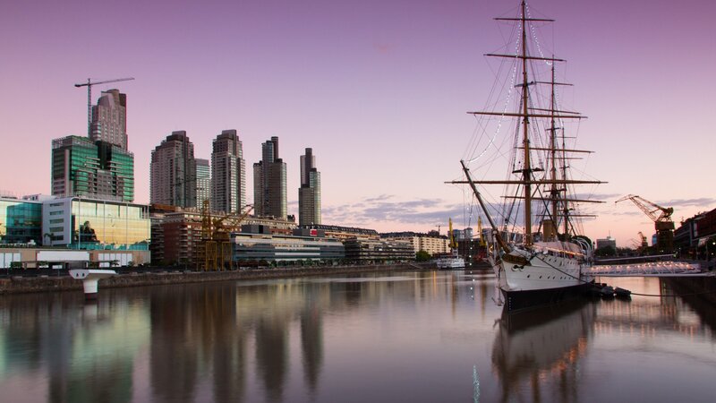 Sailboat in Harbor — Purple