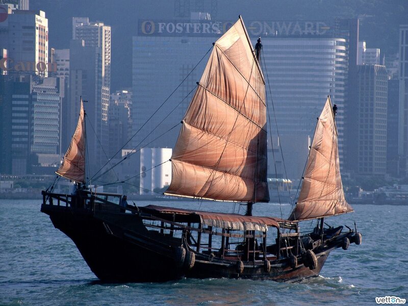 Sailboat in Hong Kong harbor