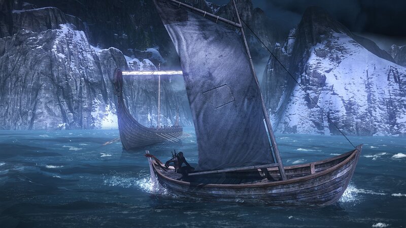 Sailboat in Icy Waters — Blue
