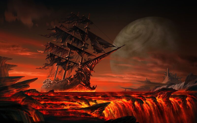 Sailboat in Lava — Red
