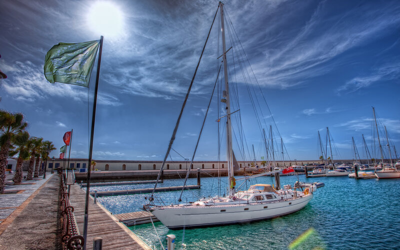 Sailboat in Marina — Blue, Serene