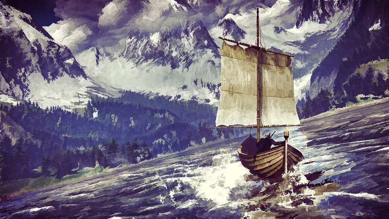 Sailboat in Mountain River