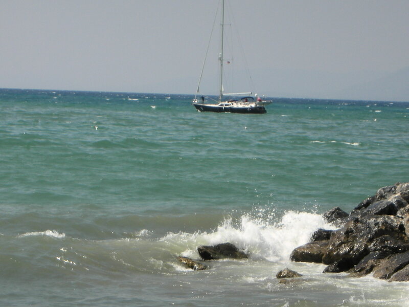 Sailboat in Ocean — Blue, Calm