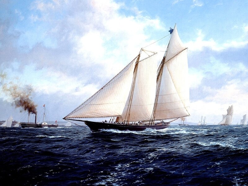 Sailboat in Ocean — Blue, Dramatic, Afternoon