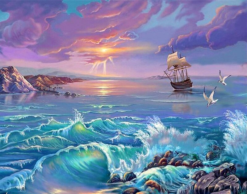 Sailboat in Ocean — Blue, Dramatic