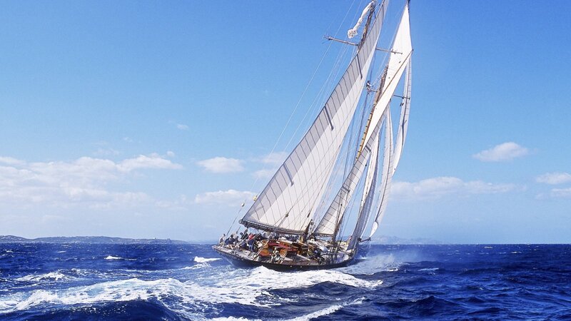Sailboat in Ocean — Blue, Dynamic, Afternoon