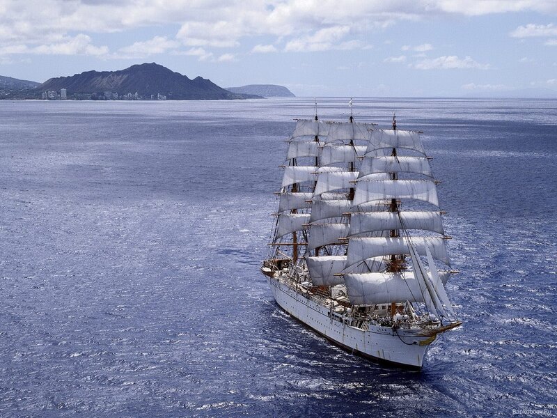Sailboat in Ocean — Blue, Serene