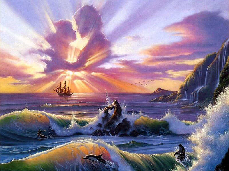 Sailboat in Ocean — Purple, Dramatic